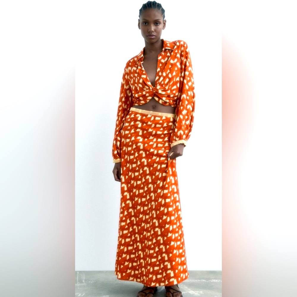 Zara linen beaded maxi skirt BNWT